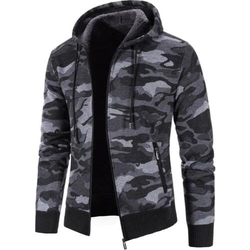 C2021 Men Sweater Fleece Cardigan Winter Mens Hooded Sweaters Jacket Male Camouflage Thick Warm Sweatercoat for Winter