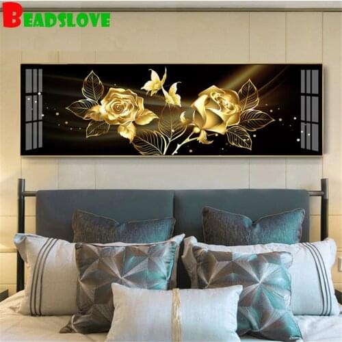 Large Full Square/Round 5D Diy Diamond gold rose flowers resin Diamond Embroidery Mosaic Diamond Cross Stitch set Wall Decor