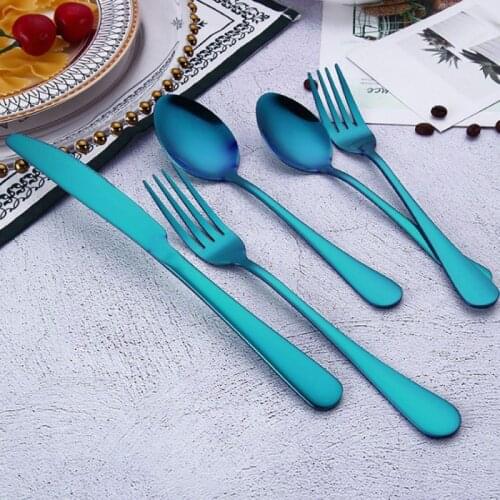 Hot 5pcs/set High Quality Tableware Flatware Set Stainless Steel Rainbow Purple Dinnerware Knife Fork Spoon Cutlery Kitchen Food