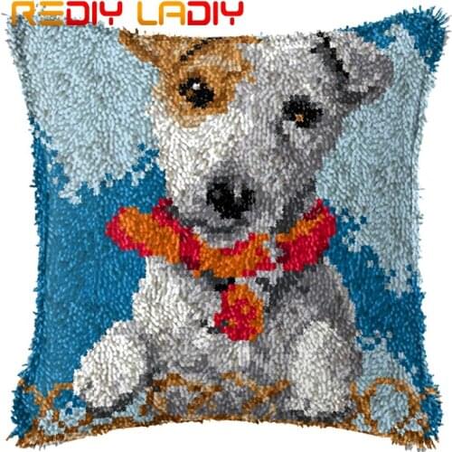 Latch Hook Kits Make Your Own Cushion Puppy Dog Pre-Printed Canvas Crocheted Pillow Case Latch Hook Cushion Cover Hobby & Crafts