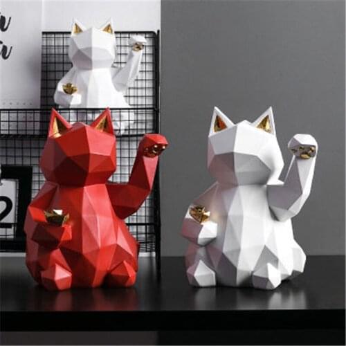 Nordic Style Geometric Lucky Cat Crafts Small Ornaments Office Living Room Creative Furnishings Home Wine Cabinet Decorations