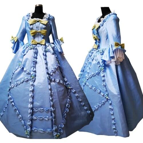 2020 New blue victorian Halloween Cosplay dress Colonial Georgian Renaissance Gothic Historical dress D-569