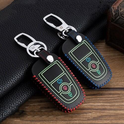 New Leather Car Styling Car Key Cover Case for Ford Fusion Mondeo Mustang Edge Expedition EXplorer 2017 2018 smart Key Case Ring