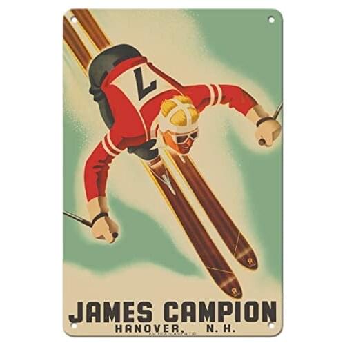 James Campion Clothing - Hanover, New Hampshire - Skiing - Sports Poster by Sascha Maurer c.1930s Metal Tin Sign