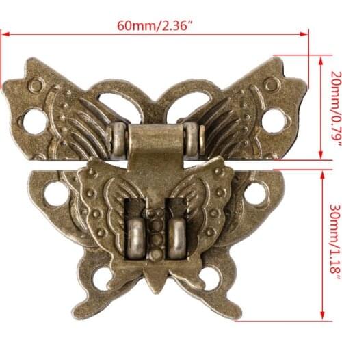 OOTDTY Butterfly Antique Bronze Hasp Latch Wooden Box Mini Cabinet Buckle Locks 45x37mm