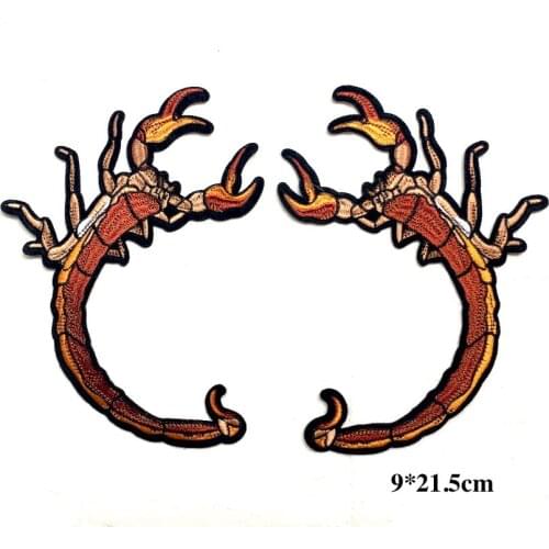1Pair New Arrival Cool Scorpion Embroidery Patches Iron on Applique Stickers for Clothing DIY Accessories LSHB713