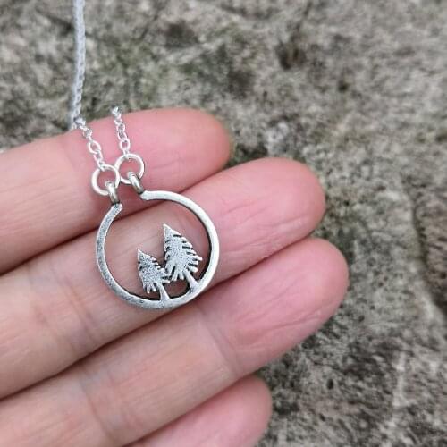 SanLan 20pcs Nature Lovers, Tree pendants with mountains Forest Necklace two pine tree necklace