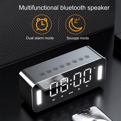 Portable Wireless Bluetooth Speaker Bluetooth 5.0 HiFi Music Column Subwoofer Desktop Mirror Screen Display Alarm Clock Speaker