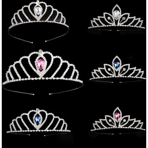 Princess Childrens Tiara Red Bride Crown Floral Wedding Bridal Hair Accesories Golden Hair Jewelry Headdress