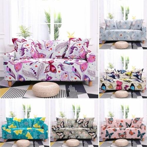 3D Colorful Butterfly Elastic Sofa Cover for Living Room Sofa Slipcover Spandex Home Sofa Protector L-shape Need Buy 2PCS