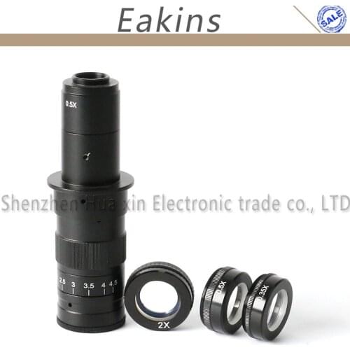 Adjustable 180X Magnification Zoom C-mount Lens+0.35X/0.5X/2.0X Barlow Auxiliary Lens For CCD COMS Microscope Camera Eyepiece
