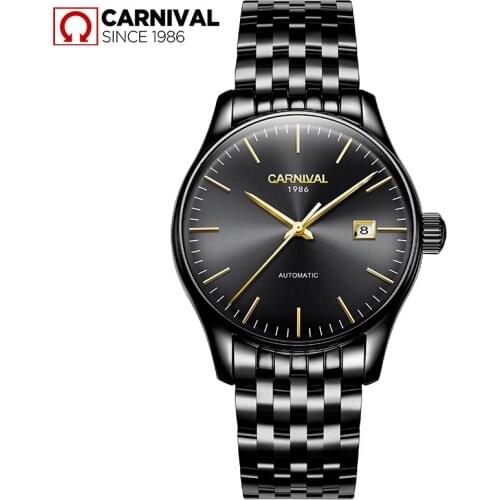 Luxury Carnival watch men stainless steel waterproof Automatic machine date black dial wristwatch relogio feminine