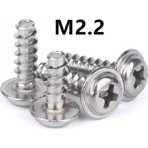 100pcs/lot M2.2x5/6/8/10/12mm 304 stainless steel PWB plate head, flat tail and cushion self-tapping screw