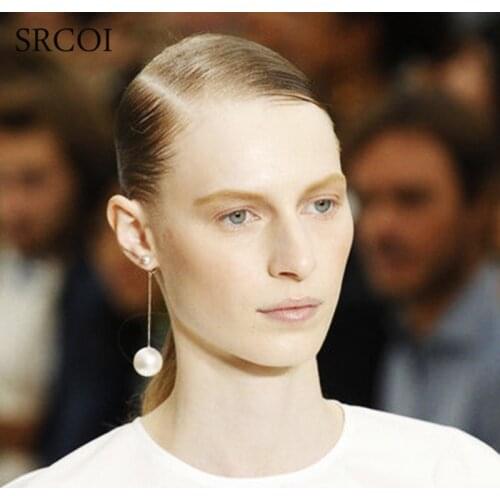 Oversized White Pearl Jewelry Double Sided Pearl Dangle Long Earrings Threaders Ear Pendant Earrings For Women New Year Gifts