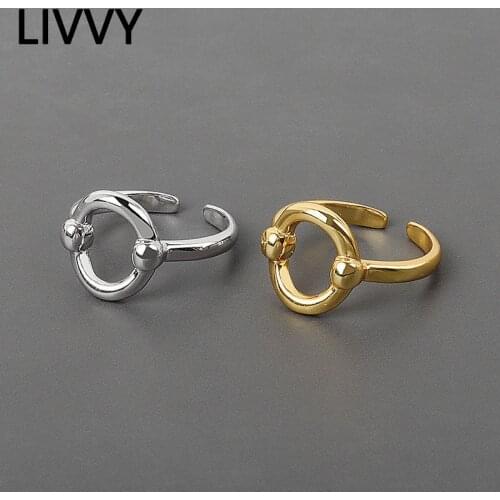LIVVY 2021 Trend Silver Color European Annular Ring Geometry Retro Fashion Tide Flow Open Ring