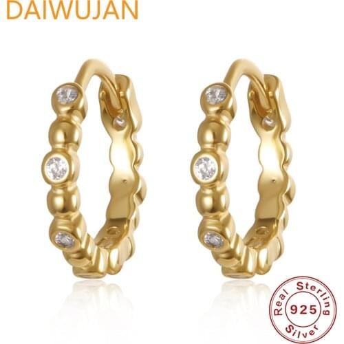 DAIWUJAN INS Beads Hoop Earrings for Women Simple 925 Sterling Silver Micro-inlaid Zircon Circle Earring Fashion Hipster Jewelry