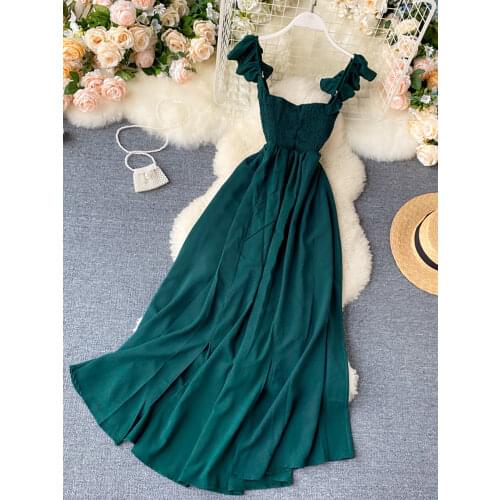 2020 High Waist Slash Neck Women Long Dress Elegant Big Swing A-line Vestidos Verano Vintage Green/Red Party Dress For Female