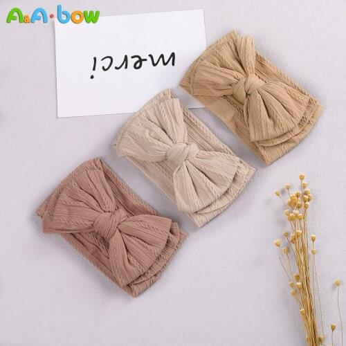 1pcs Cable Knit Bow Baby Headband Girl Headwrap Double Layer Nylon Headbands Wide Bowknot Headwear Baby Hair Accessories