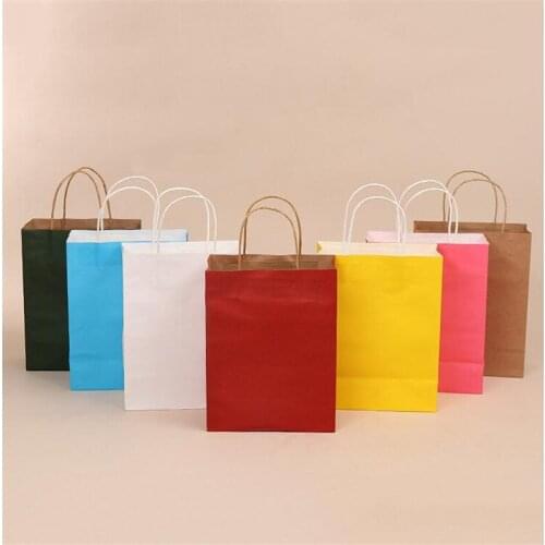10pcs 21x13x8cm Paper Gift Bags Solid Color Shopping Gift bags Kraft paper Gift bag with handle Festival jewelry wedding Bags