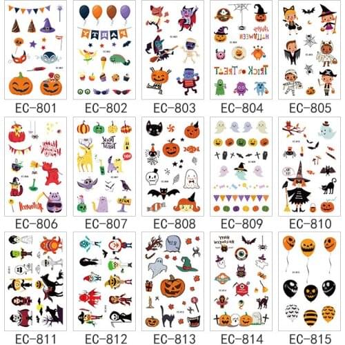 Rocooart 15Pcs Halloween Festival Decor Tattoo Sticker Cartoon Ghost Tatuajes Temporary Fake Tatoo for Kids Body Art Tatouage