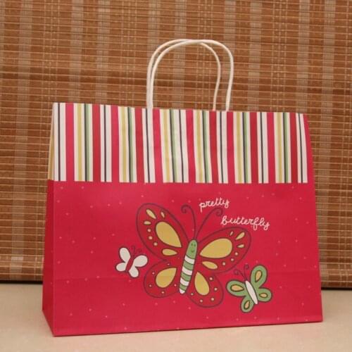 200 pcs 8 Color 26x33x12cm Kraft Paper Gift Bag With Handle Shopping Bags Christmas Brown Packing bag Excellent Quality