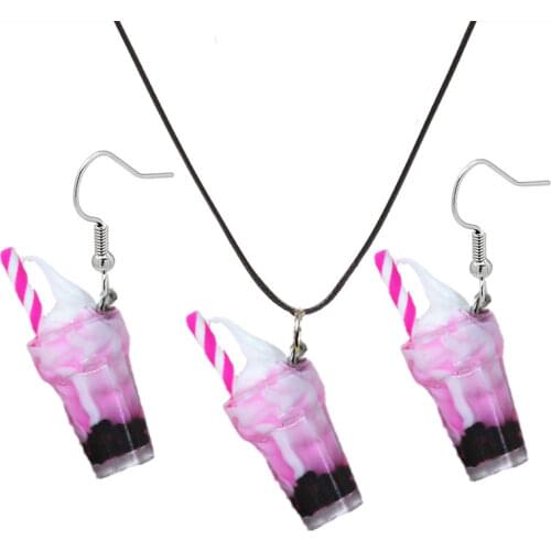 Creative Funny Summer Ice Cream Cup Resin Earrings Womens Fashion Drink Necklace Ear Jewelry Set Personality Birthday Gifts