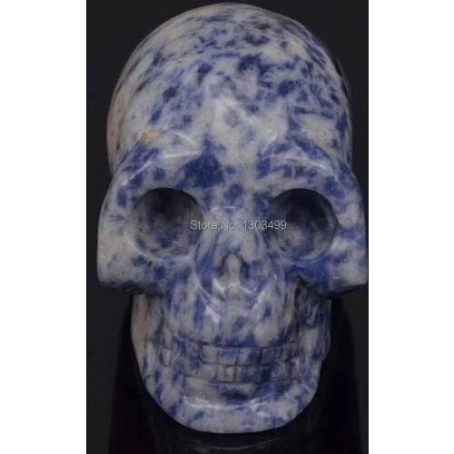 3" BLUE SPOT JASPER Skull Stone Carved Chakra Healing Reiki Feng Shui Skull Decorative Crafts, Minerals