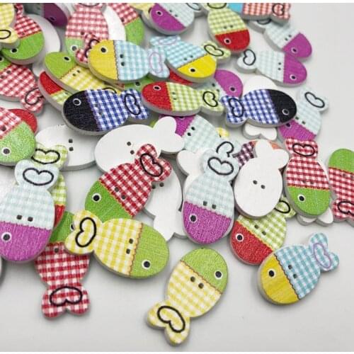 New 50pcs Fish Wood Buttons 25*13mm 2 Holes Sewing Craft Mix Lots WB225