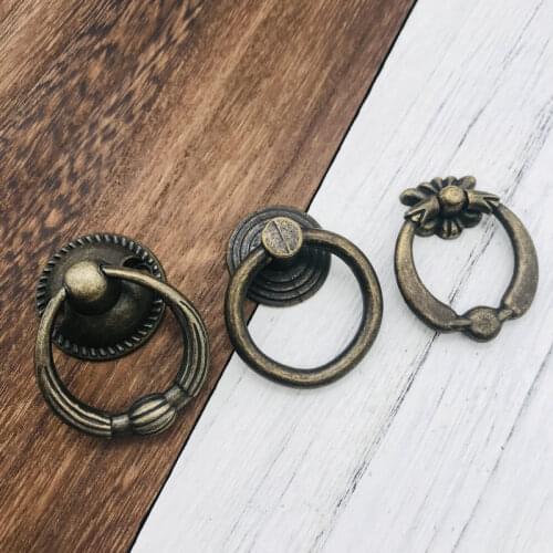 6pcs Vintage Pull Handle Knobs For Kitchen Cabinet Cupboard Dresser Door With Drawer Ring Antique Brass Funiture Home decor