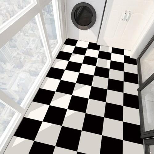 8Pcs Black/White Lattice PVC Floor Tile Stickers Environmental Self-Adhesive Home Waterproof Tile Stickers Bedroom Wall Stickers