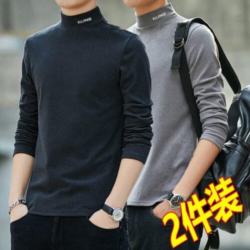 Mens bottoming wear half high collar T-shirt denim cationic traceless backing plus fat half high neck fleece T-shirt