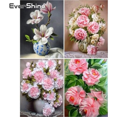 EverShine DIY 5D Flowers Diamond Painting Full Square Cross Stitch Diamond Art Peony Bead Embroidery Handwork Home Decor