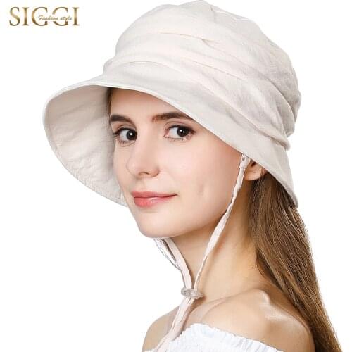 FANCET Summer Womens Sun Hats Cotton Solid Detachable Chin Strap UPF50+ UV Soft Casual Beach Sun Hats Caps For Women 69027