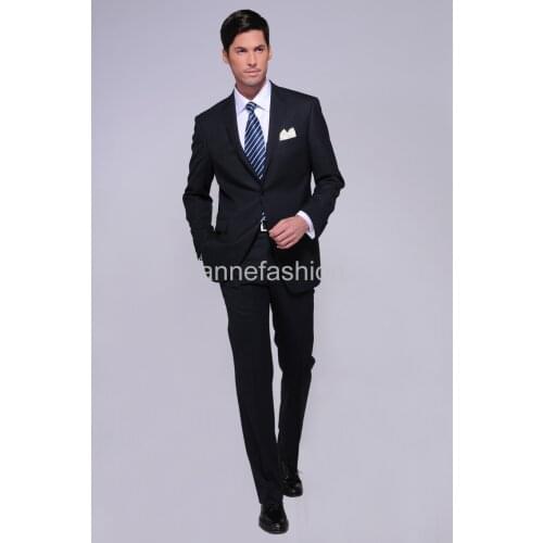 Custom made High quality wool dark navy stripe men suit for wedding business occasion (jacket+pants)