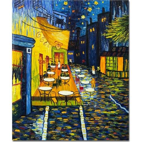 Van Gogh The Cafe Terrace on The Place Du Forum Oil Painting Hand Painted on Canvas Van Gogh Wall Art for Living Room Coffee Bar