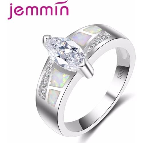 Hot Sall Big Crystal Stone Round Ring With colourful Opal Wedding Rings 925 silver Sterling Rings For Couple Size6-9