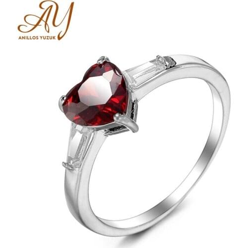 Anillos Yuzuk HOT SALE 925 Sterling Silver Heart Red CZ Simple Finger Rings For Women Engagement Wedding Statement Jewelry