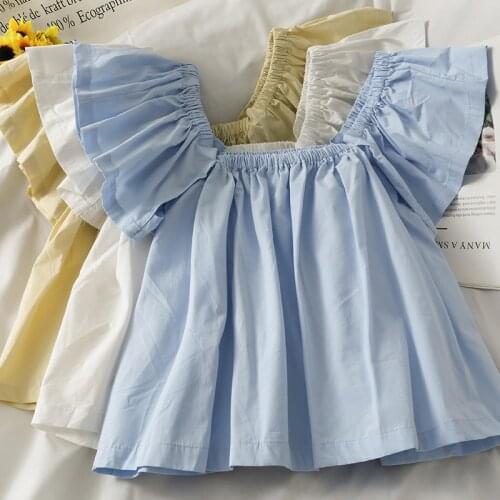 French Flying Sleeves Short Top Shirt Fashion Womens 2021 Summer Loose and Thin Outer Wear Vest Shirt Clothes