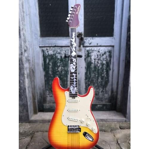 Red Guitar WHITE Pickguard wilkinson 3 pickups Tremolo Bridge FREE SHIPPING