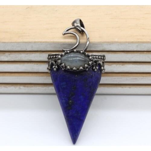 Trendy-beads Antique Silver Plated Moon Geometric Shape Lapis Lazuli Pendant Classic Style Jewelry