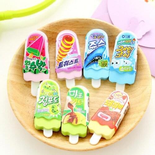 1pc Korean Cartoon Cute Color Eraser Ice Cream 3d Eraser Student Award Gift Color Soft Eraser School Supplies Randomly Sent