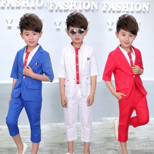 Summer Baby Suit ( blazer + shirt + Pant ) Wedding Flower Boy Dress Blue White Red Child Clothing Set Soft And Comfortable Sets