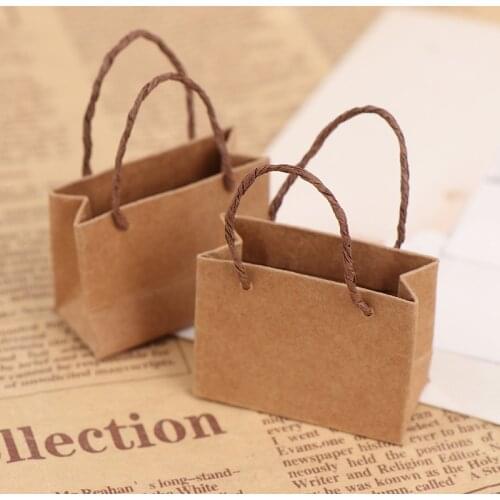 2PC 1:12 Dollhouse Miniature Mini Kraft Paper Bag Handbag Doll Shopping Bag