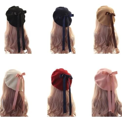 Soft Sweet Hand-made Lace Bow Hat French Painter Hat Beret Show Face Small Painter Cap Lolita Accessory Cute Female