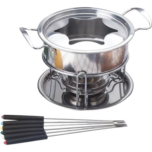 10-Piece Set Stainless Steel Chocolate Melting Pot Cheese Fondue Set Kitchen Accessories