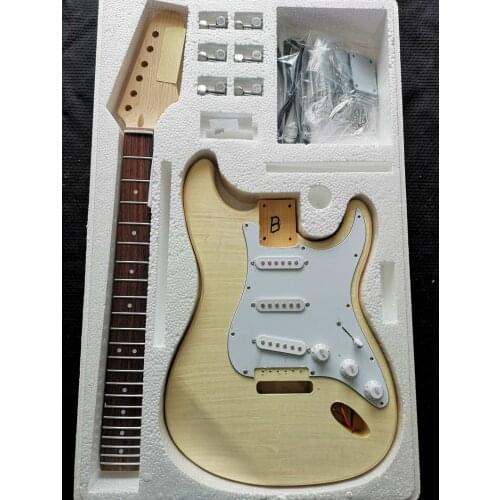 Best New DIY Guitar basswood flame maple veneer Body Unfinished Electric Guitar Kit all hardware