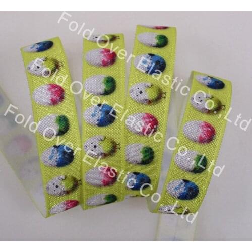 New! 5/8" heat transfer Easter eggs printed fold over elastic for hair accessories, 100yards/lot