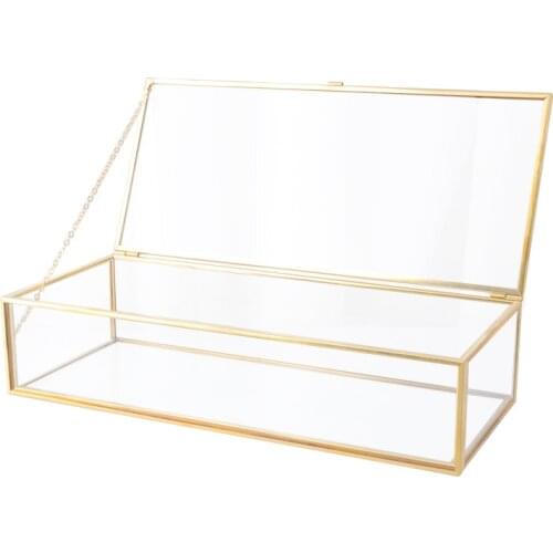 Jewelry Organizer Rectangle Transparent Glass Ring Box Wedding Gift Box Geometric Clear Glass Jewelry Box Tabletop Container