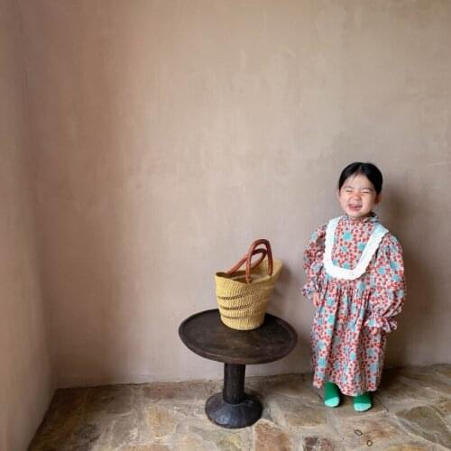 Girl Dress Kids Baby Gown 2021 Retro Floral Spring Autumn Toddler School Uniform Dresses Christmas Cotton Children Clothing