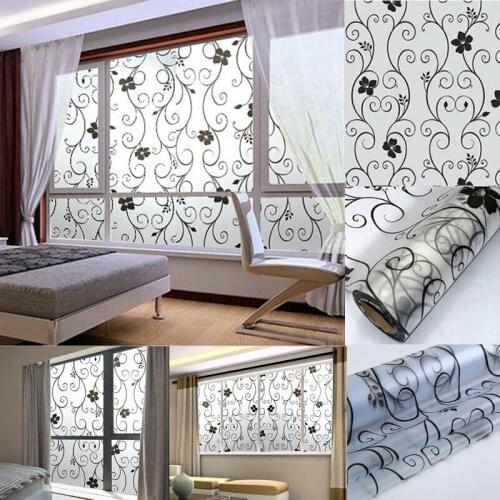 Floral Pattern Window Film Frosted No Glue Self-Adhesive Cling Privacy Glass Door Sticker Bathroom Home Decor 17.7x39.4 inches